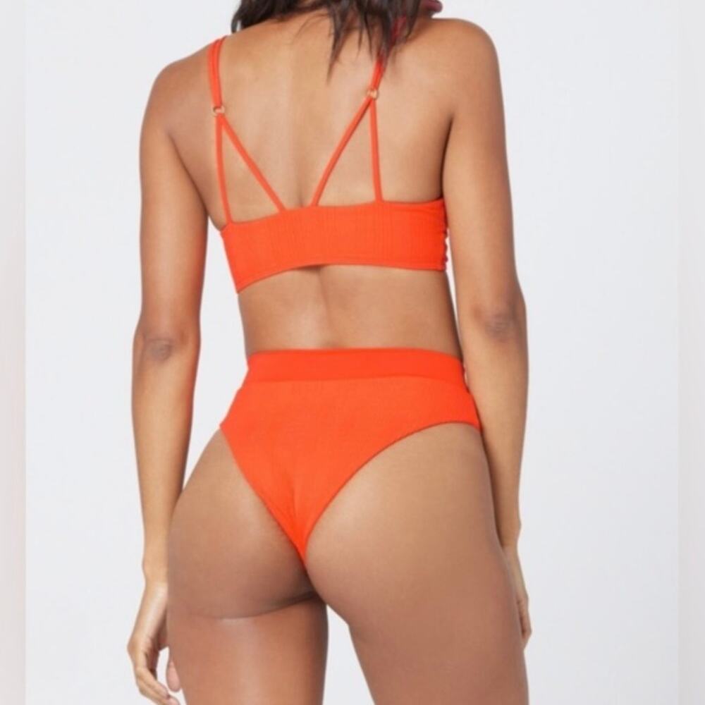 L*SPACE Pointelle Rib Court Bikini Bottom In Poppy Orange Size Large New - Picture 3 of 12